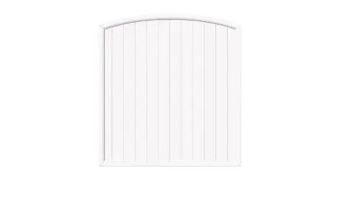 Weißes Sichtschutzzaun-Element mit Bogenform, vertikale Lamellen und 180x180cm Maße für optimalen Gartensichtschutz