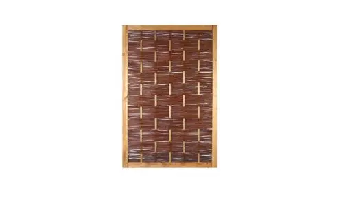 Vollflächiger, ölbehandelter 180 x 120 cm Sichtschutz Weide mit braun gebeiztem 70 x 35 mm Rahmen aus Kiefer