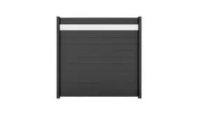 180 x 180 cm in anthrazit - die Zaunlamellen und Glaseinsätze werden in die Führungsschienen der Pfosten eingelassen und mittels Schraubstegen dauerhaft fixiert.