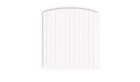 Weißes Sichtschutzzaun-Element mit Bogenform, vertikale Lamellen und 180x180cm Maße für optimalen Gartensichtschutz