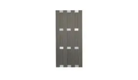 Schmales Lamellenzaunelement aus wetterfestem BPC in der Farbe Hellgrau. Aluminium Querriegel: Silber