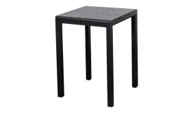 Leicht, rostfrei und langlebig: Der anthrazitgraue Café Tisch ist komplett aus pulverbeschichtetem Aluminium gefertigt