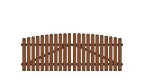 Wetterfestes Kunststoff Gartentor. 308 x 100 auf 115 cm, braun (RAL 8016), inkl. verstellbare Edelstahlbeschläge (6mm starke Ladenbänder vormontiert), Überwurf, Bodenriegel, Metallhülsen und Arretierung.