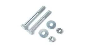 Sechsteiliges Set bestehend aus Durchgangschrauben, Unterlegscheiben und Muttern zur Montage von Zaunpfosten & Pfostenträgern.