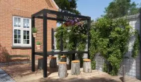 Exklusiver Freisitz: Die 198 x 108 x 208 cm Essecke Garten Cubic aus druckimprägnierter und schwarz farbgrundierter Kiefer/Fichte