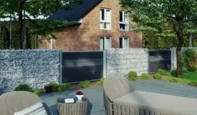 Das Gabionen Komplettset Eco lässt sich individuell erweitern: Zwischen den „C“-Gabionenpfosten können Sie passgenau Füllelemente aus diversen Materialien integrieren