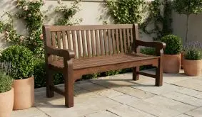 Gartenbank Kolonialstil Frederikstad aus geöltem Eukalyptusholz, dunkelbraun