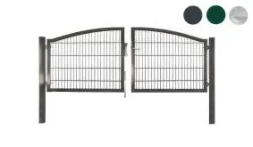 Für dekorative Grundstücks- und Hofeinfahrten: Zweiflügeliges 3000 mm Stabmattenzaun Tor mit Hochbogen