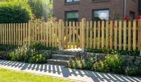 Mit diesem Gartenzaun verleihen Sie Ihrem Vorgarten eine klare, natürliche Einfriedung, die zeitlos bleibt und sich flexibel an Ihr Grundstück anpasst.