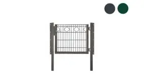 Die einflügelige 1000 mm Gittermattenzaun Tür mit Karodekor gibt es in drei Größen mit 800, 1000 und 1200 mm