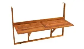 Platzsparender und stilvoller 120 x 44 x 80 cm Hängetisch aus Akazienholz zum Einhängen am Balkongeländer