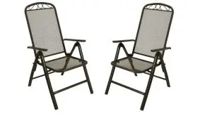 Zwei Gartenstühle aus Streckmetall im 2er-Set:  Anthrazitfarbene Hochlehner Klappsessel mit 5-fach verstellbarer Rückenlehne und Armlehnen