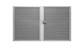 Das Jelling Doppeltor aus rostfreiem Aluminium mit zusätzlichem, stabilem Alurahmen. Farbe: Silbergrau