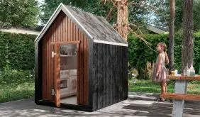 Die 144 x 124 x 178 cm Kinderhütte aus Kiefer/Fichte bietet die perfekte Kombination aus gemütlichem Design und hoher Funktionalität 