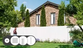 Kunststoff Sichtschutzwand Komplettset Ulm in Weiß ohne Rankgitter. Im Set enthalten sind Sichtschutzelemente, Kunststoff Zaunpfosten Ulm und optional Bodenanker.