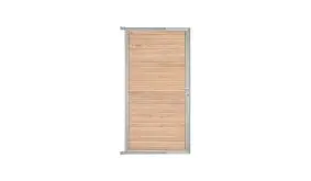 Silberner Torrahmen und Torfüllung aus naturbelassener sibirischer Lärche. Maße: 90 x 175 cm.