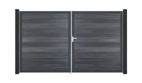 Fertig gebautes Doppeltor Maribo aus kratzfestem BPC in Steingrau - Rahmen in Anthrazit. Maß: 300 x 180 cm