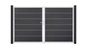 PVC Steckzaun Premium Doppeltor aus wetterfestem PVC und silbernem Alu-Rahmen. Maß: 300 x 180 cm