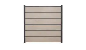 Witterungsbeständiger Steckzaun aus PVC mit modernen Zwischenleisten aus Aluminium. Farbe: Sheffield Oak