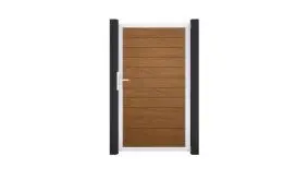 PVC Einzeltor mit umlaufendem Alurahmen im Maß 100 x 180 cm. Dekor: Golden Oak