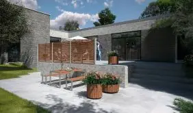 Semitransparenter Sichtschutz: Rankgitter aus Thermoholz, erhältlich in 180 x 180 cm, 180 x 140 cm, 83 x 180 cm und 83 x 140 cm