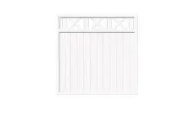 Weißes Sichtschutzzaun-Element mit dekorativem X-Muster im oberen Bereich, 180x180 cm, für Garten & Terrasse aus Kunststoff