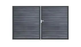 WPC Doppeltor mit umlaufenden Rahmen in Rhombus-Optik. 300 x 180 cm Tor in Steingrau