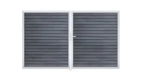 Rhombus Steckzaun Doppeltor im Maß 300 x 180 cm in Steingrau. Alu-Rahmen: Silber