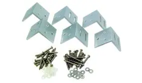 Das Befestigungsset enthält Winkel mit Langlöchern, Schrauben und Muttern. Farbe: Silber
