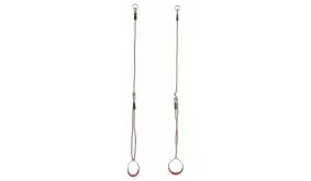 Ein vielseitiges Spielgerät für bewegungsfreudige Kinder: Schaukelringe. Sie werden paarweise mit 250 cm PP-Seilen geliefert