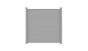 Der Alu Sichtschutz Jelling in der Farbe Silbergrau hat das Maß 180 x 180 x 2 cm.  Im Lieferumfang sind weder Abschlussprofile noch Pfosten enthalten.