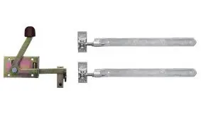 Torbeschlag E: Komplettsatz mit Klinkhakenverschluss, 2 x Langband 500 mm (verstellbar), Schrauben