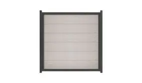 Fertiges BPC Zaunfeld Vejers 4 in Bi-Color Weiß mit anthrazitfarbenen Aluminiumrahmen.