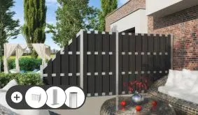 Das Komplettset der WPC Zäune Grevesmühlen ist einfach zusammengestellt und enthält zudem alles Zubehör für die Montage. Auswählbar in Anthrazit, Braun oder Grau