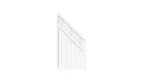 Weißes PVC-Sichtschutzelement Würzburg mit abgeschrägter Oberseite, vertikalen Lamellen und Rahmen für Garten und Terrasse