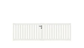 Wetterfestes Doppeltor aus Aluminium, 300 x 90 cm, DIN-R, weiß, inkl. Torbänder, Schließblech, mittiger Torfeststeller, Arretierungen für Torflügel, Schloss mit Profilzylinder und Edelstahl-Drückergarnitur