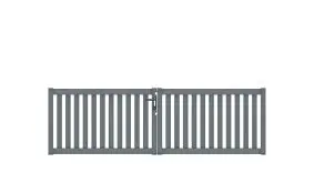 Wetterfestes Doppeltor aus Aluminium, 300 x 90 cm, DIN-R, grau, inkl. Torbänder, Schließblech, mittiger Torfeststeller, Arretierungen für Torflügel, Schloss mit Profilzylinder und Edelstahl-Drückergarnitur