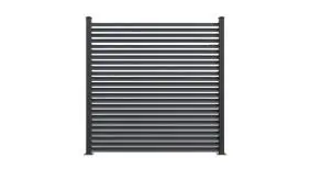 Witterungsbeständiger Steckzaun mit Aluminium-Lamellen in Ellipsen-Form. Farbe: Anthrazit (DB703)