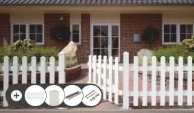 Das Gartenzaun Komplettset ist leicht zusammenzustellen und wird schnell zu Ihnen nach Hause geliefert. Zur Auswahl stehen 3 verschiedene Zaunformen sowie optionale Zauntore.