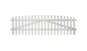 Aluminiumgartenzäune Neuhausen. Doppeltor mit einem Maß von 300 x 90 auf 100. Farbe: Weiß, mit einem Oberbogen.