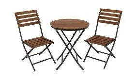 Klappbare Balkongarnitur mit Akazien Belattung bestehend aus 2 Klappstühlen und einem Klapptisch