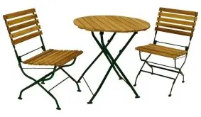 Die klappbaren Stühle des Balkonmöbel Sets haben ein Maß von ca. 47 x 62,5 x 83 cm und der runde Tisch misst ca. 77 x 72 cm