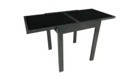 Für Balkone und Terrassen mit geringer Fläche ideal: 65 (130) x 65 x 75 cm Ausziehtisch aus Aluminium und Sicherheitsglas