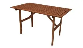 Balkontisch aus Eukalyptusholz vor weißem Hintergrund