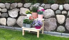 Mit zwei Stufen: Naturbelassener 44 x 42 x 39 cm Blumenhocker aus Kiefer für Innen und Außen