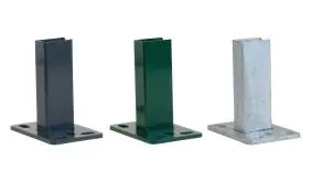 Erhältlich in drei Designs: der Doppelstabmattenzaun Pfostenträger für 60 x 40 mm Pfosten zum Aufdübeln.