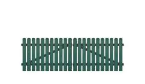 Wetterfestes Doppeltor mit Vollkunstofflatten auf Aluminiumrahmen, 308 x 100 cm, grün (RAL 6012), inkl. verstellbare Edelstahlbeschläge (6mm starke Ladenbänder vormontiert), Überwurf, Bodenriegel, Metallhülsen und Arretierung.