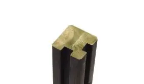 Eckpfosten aus Kreuzholz mit geringer innerer Spannung für weniger Rissbildung in schwarz.