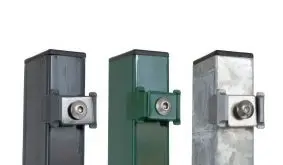 In drei Farben erhältlich: Der 60 x 40 mm Zaunpfosten mit Klemmen für 6/5/6 mm und 8/6/8 mm Doppelstabmatten