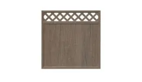 Zaunfeld 180 x 180 cm in Monument Oak, aus Kunststoff mit senkrechtem Profilverlauf, geschlossene Füllung und Rankgitter oben